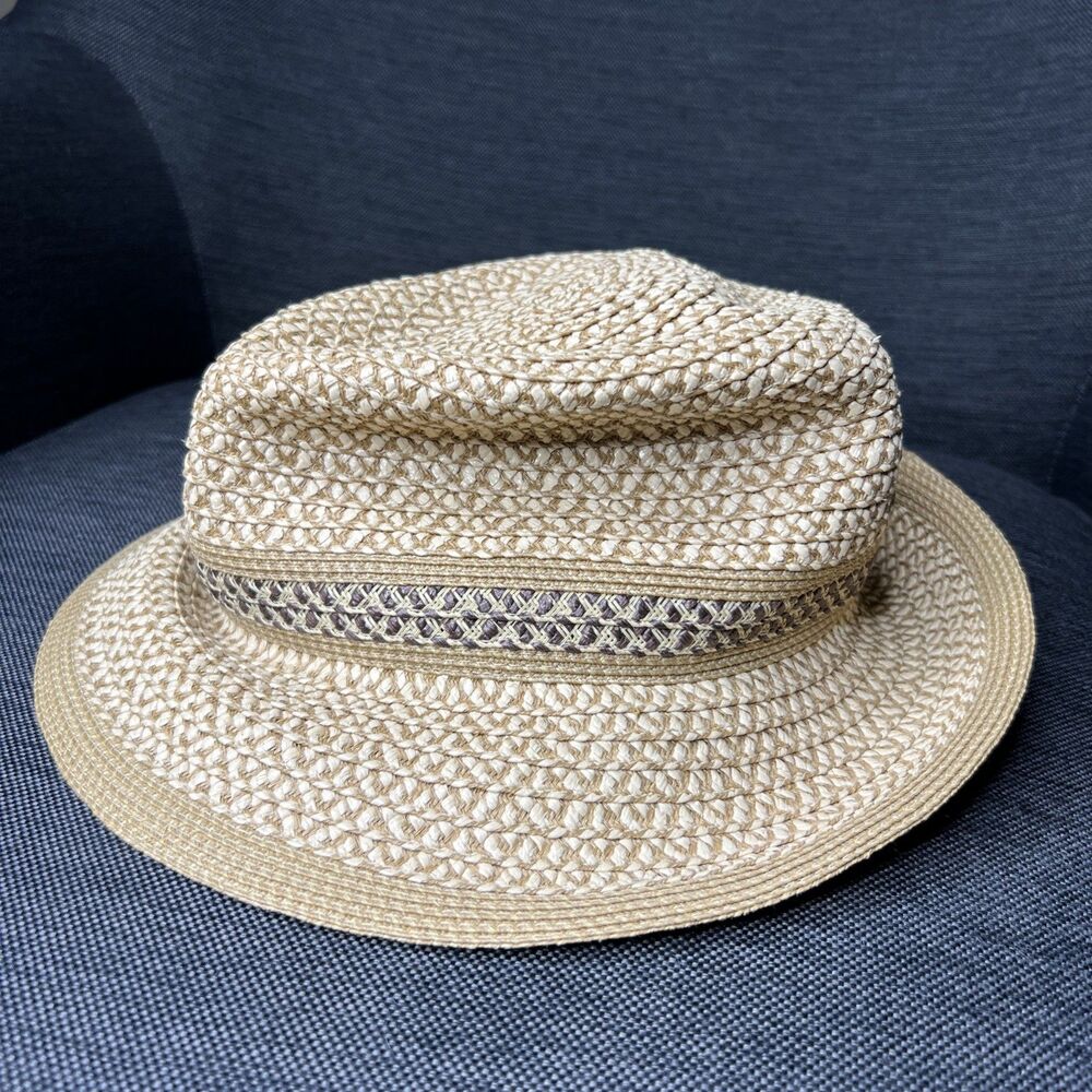 Eric Javits Squishee Woven Fedora Hat Beige UPF 50+ Packable Luxury Beach